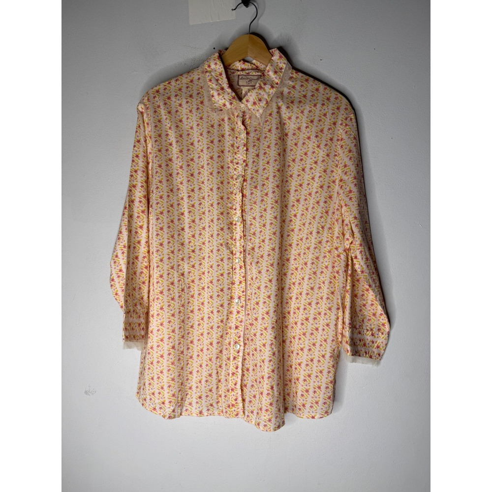 Vintage april Cornell orange floral cotton collar 3/4 sleeve button down XL